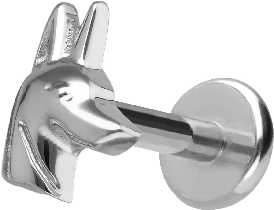 Titan Labret Piercing mit Push Fit ANUBIS KOPF